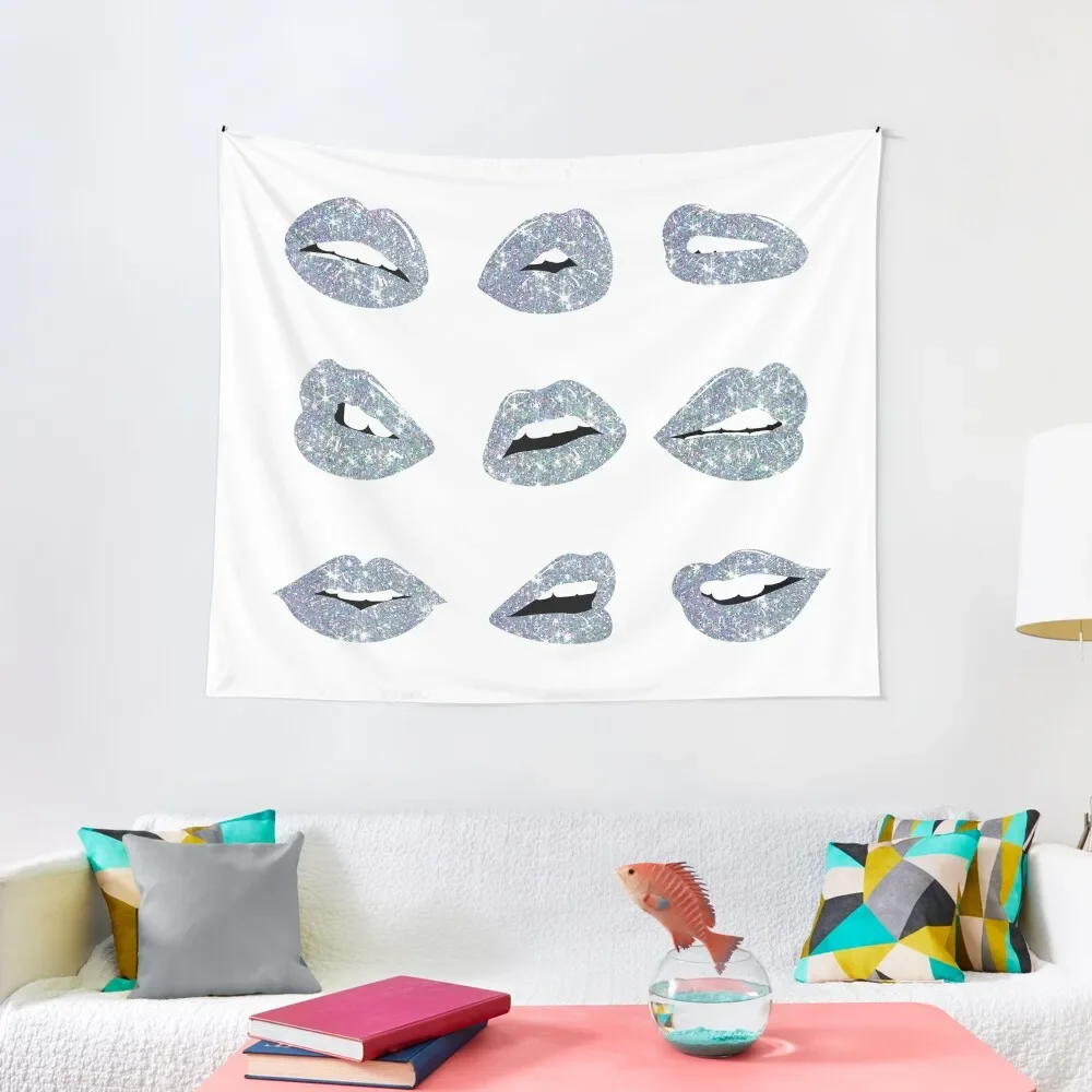 

Kiss Kiss Faux Glitter Lips Tapestry Decoration Bedroom Carpet On The Wall Tapestry