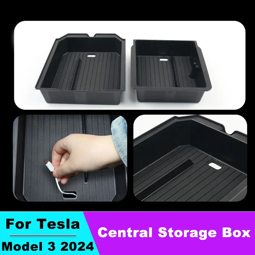 

For Tesla Model 3 2024 Silica gel Car Central Armrest Box Storage Box Stowing Tidying Glove Box Auto Accessories Non-Slip