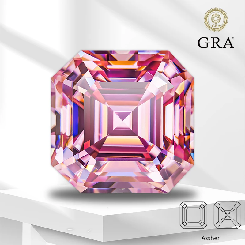 

Moissanite Loose Stone Sakura Pink Color Asscher Cut Lab Grown Diamond for Advanced Jewelry Making Material with GRA Certificate