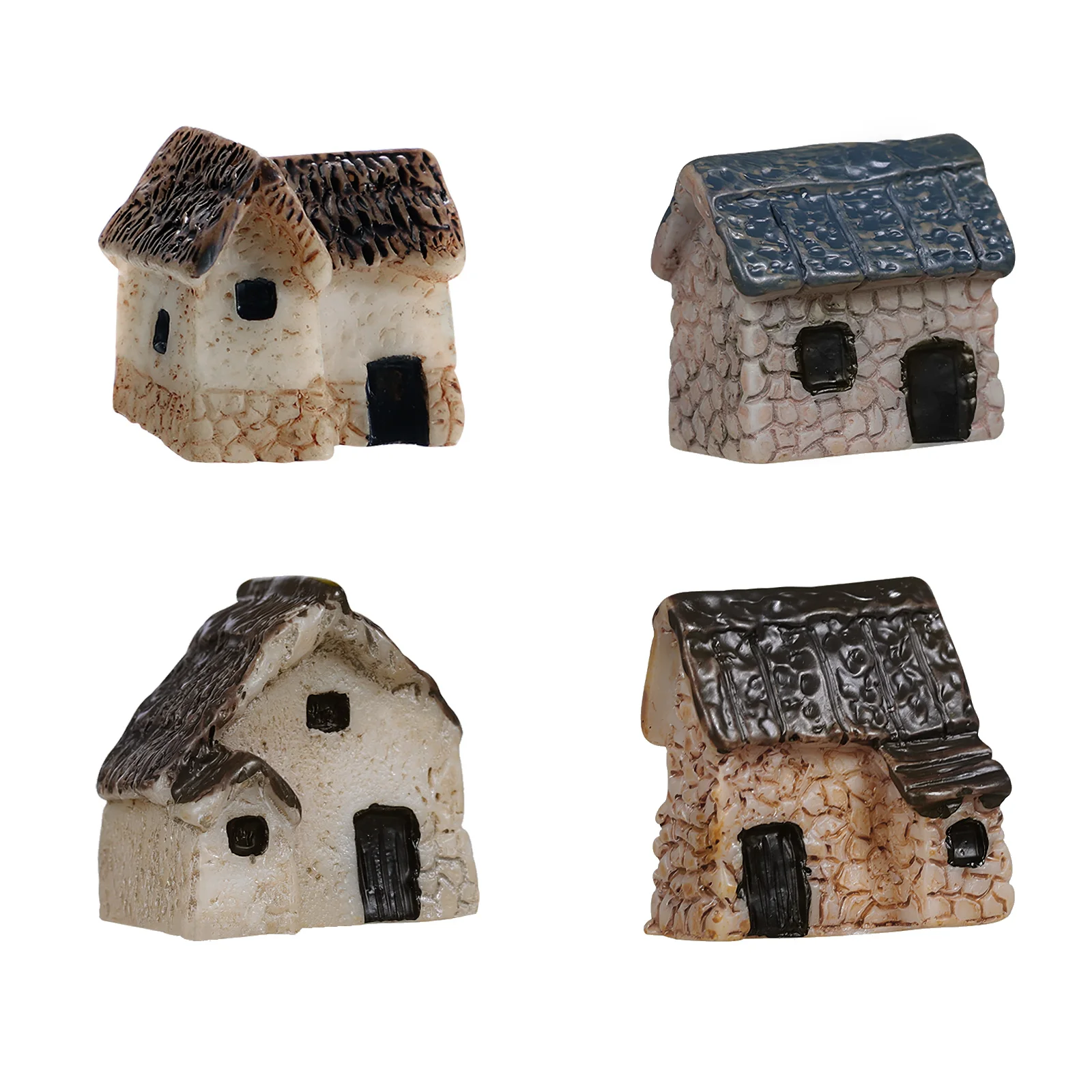 

LIOOBO 4pcs Miniature House Micro Landscape Resin Village House Dollhouse Thatched Cottage Decor Set