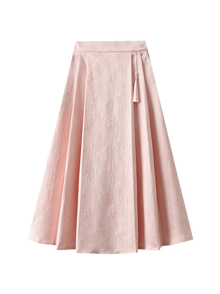 

Fashion Women's Horse Face Skirt Chinese Style Jacquard High Waist Solid Color Casual Chic A-line Skirts Summer 2024 New XX162