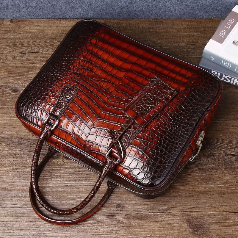 

New Crocodile Men's Briefcase Password Lock Business Fashion Handbag File Pack Luxury Brand Portfolio Messenger Leather Men Bag