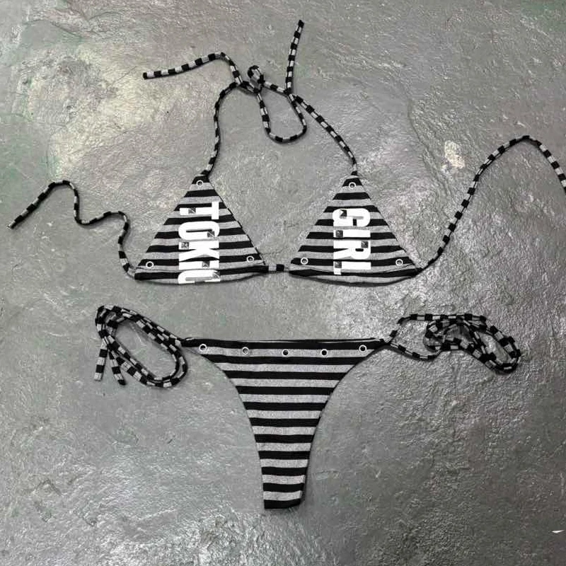 Bikini con Estampado de Letras de Moda Gótica Bikini Sexy Informal de
