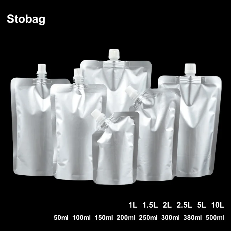 

StoBag Wholesale Aluminum Foil Liquid Nozzle Bags Package Drinking Juice Beverage Milk Sealed Stand Up Storage Reusable Pouches