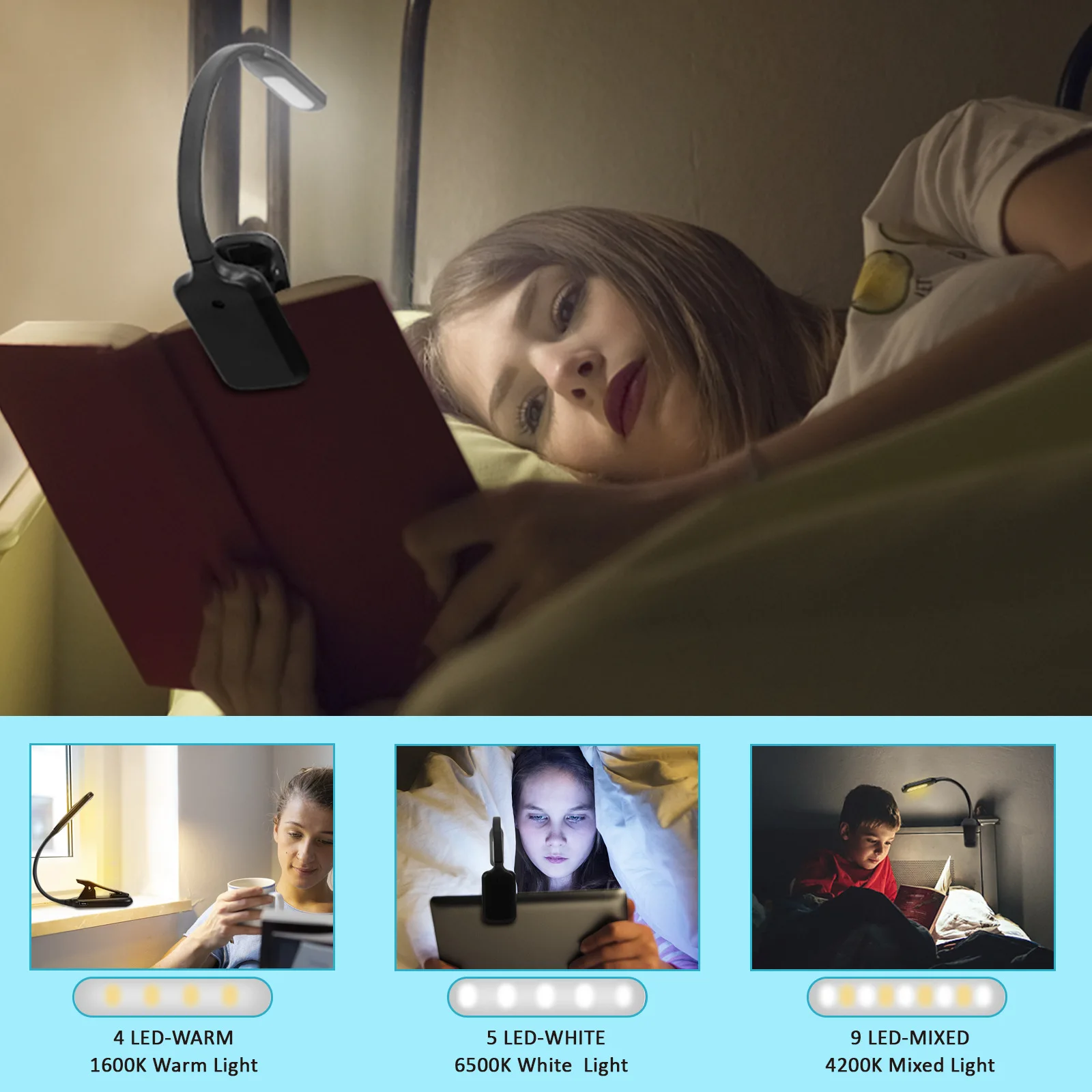 9 LED Book Light USB Rechargeable Reading Light 3-Level Warm Cool White Daylight Portable Flexible Easy Clip Night Reading Lamp
9 LED Book Light USB Rechargeable Reading Light 3-Level Warm Cool White Daylight Portable Flexible Easy Clip Night Reading Lamp