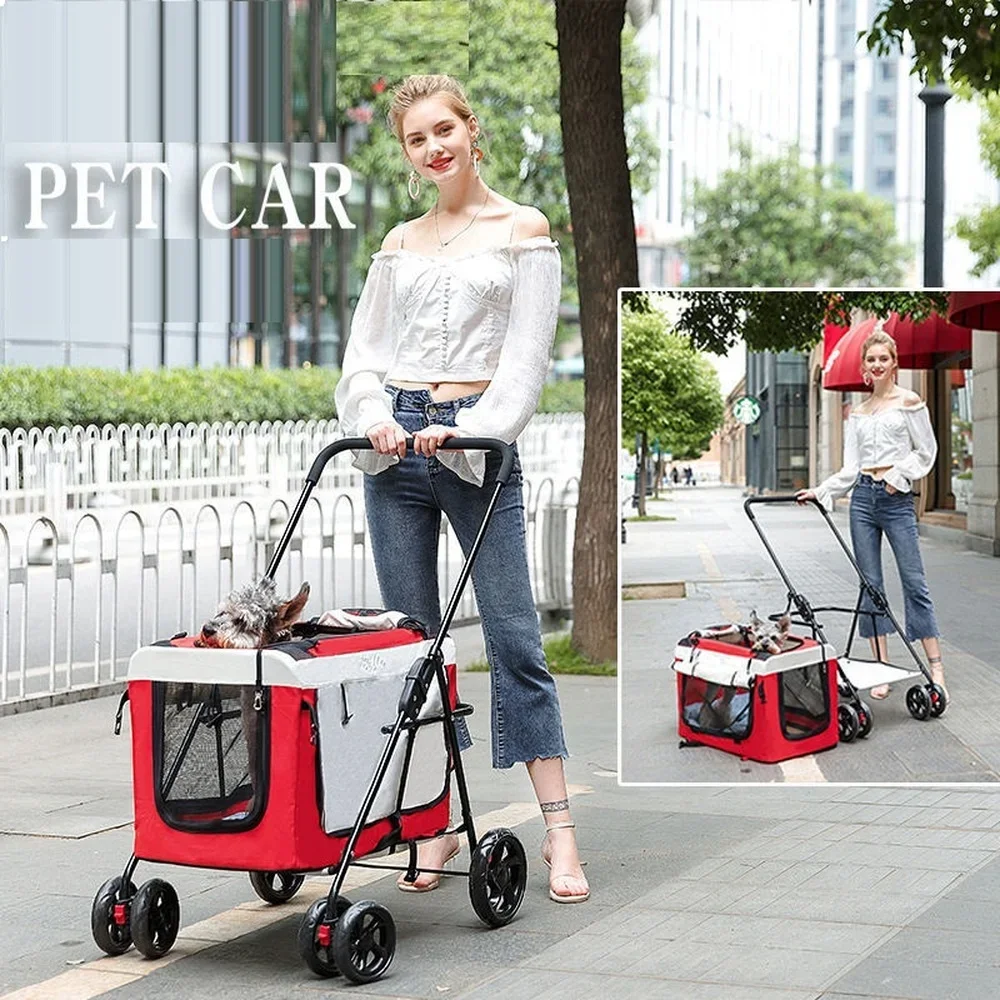 

Detachable Pet Stroller Dog Trolley Lightweight Portable Foldable Cat Cart Load Bearing 20kg Dog Strollers for Small Dogs