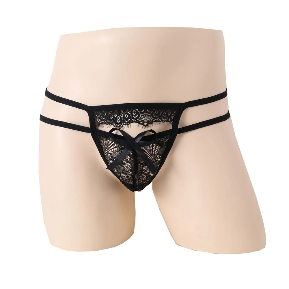 

Sexy Lace Underwear Men G-String Bulge Pouch Thongs T-Back Underpants Sissy Panties Briefs See-Through Erotic Lingerie Open Butt