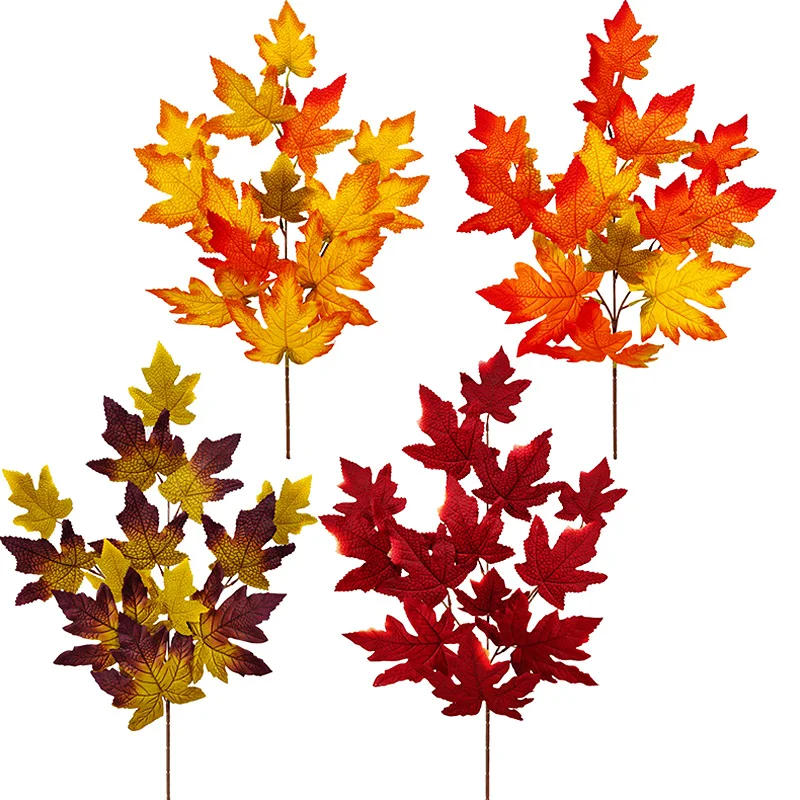 

New Artificial Autumn Maple Leaves Branches Fake Simulation Leaf Halloween Party Decor Christmas Thanksgiving Table Decorations