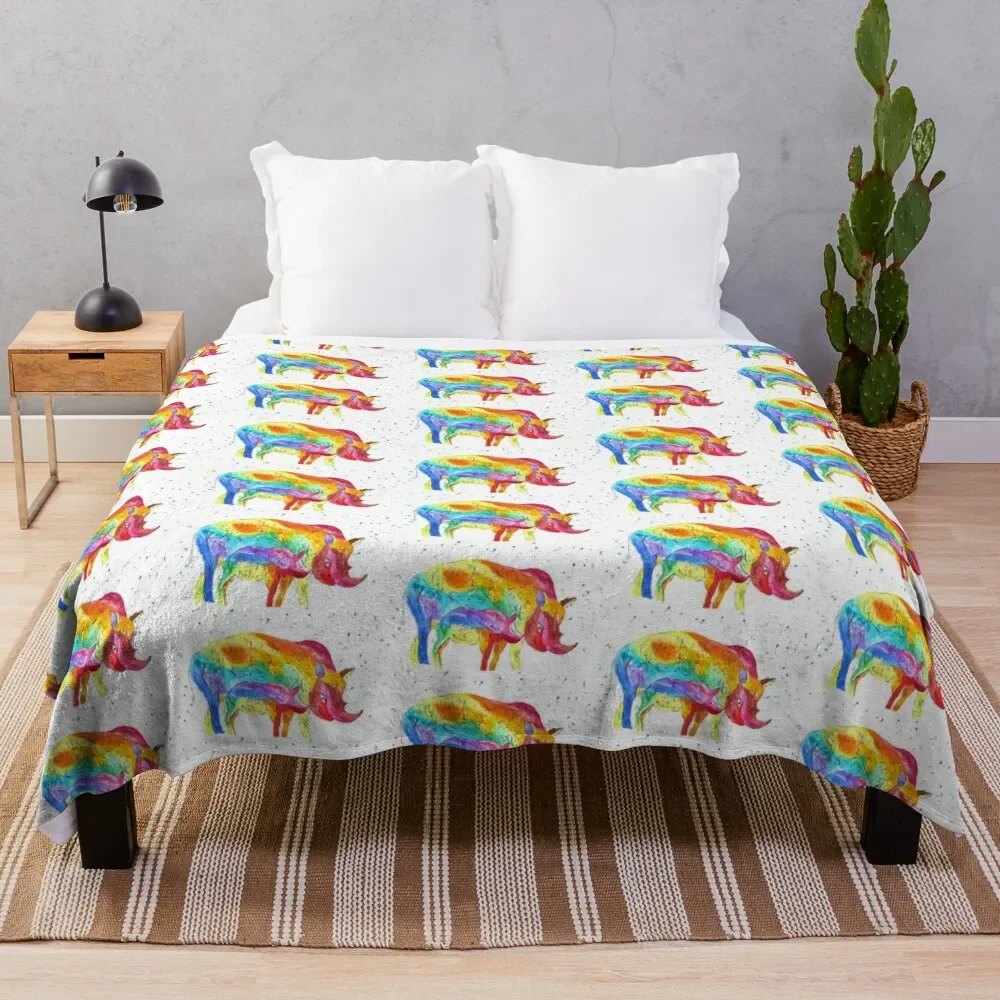 

Mother and Baby Rhinos Throw Blanket warm winter blankets and throws Flannel Fabric Luxury Designer Comforter Blankets