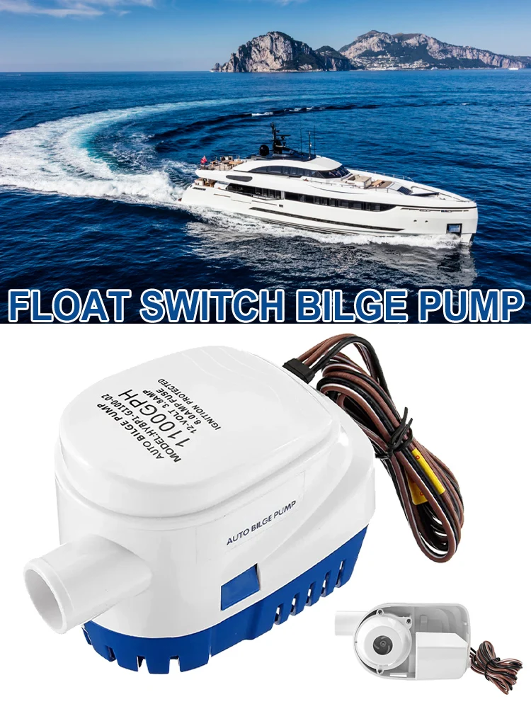 Automatic Submersible Boat Bilge Pump 12/24V 750/1100GPH Electric Marine Water Exhaust Pump Auto with Float Switch Accessories
Automatic Submersible Boat Bilge Pump 12/24V 750/1100GPH Electric Marine Water Exhaust Pump Auto with Float Switch Accessories