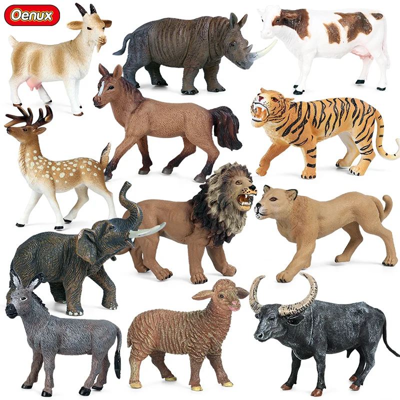 

Zoo World Wild Animal Lion Deer Tiger Elephant Model Action Figures Farm Goat Horse Cow PVC Educational Cute Toy For Kids