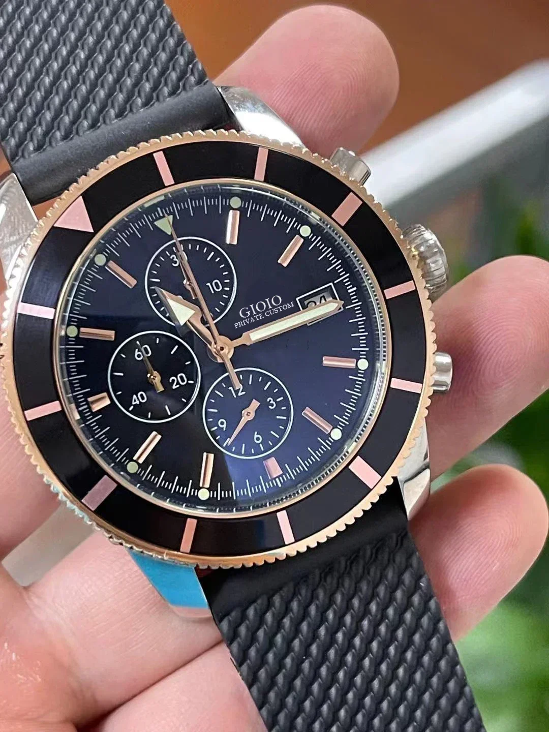 

Роскошные новые черные и синие резиновые часы SuperOcean мужские керамические кварцевые часы цвета розового золота с хронографом