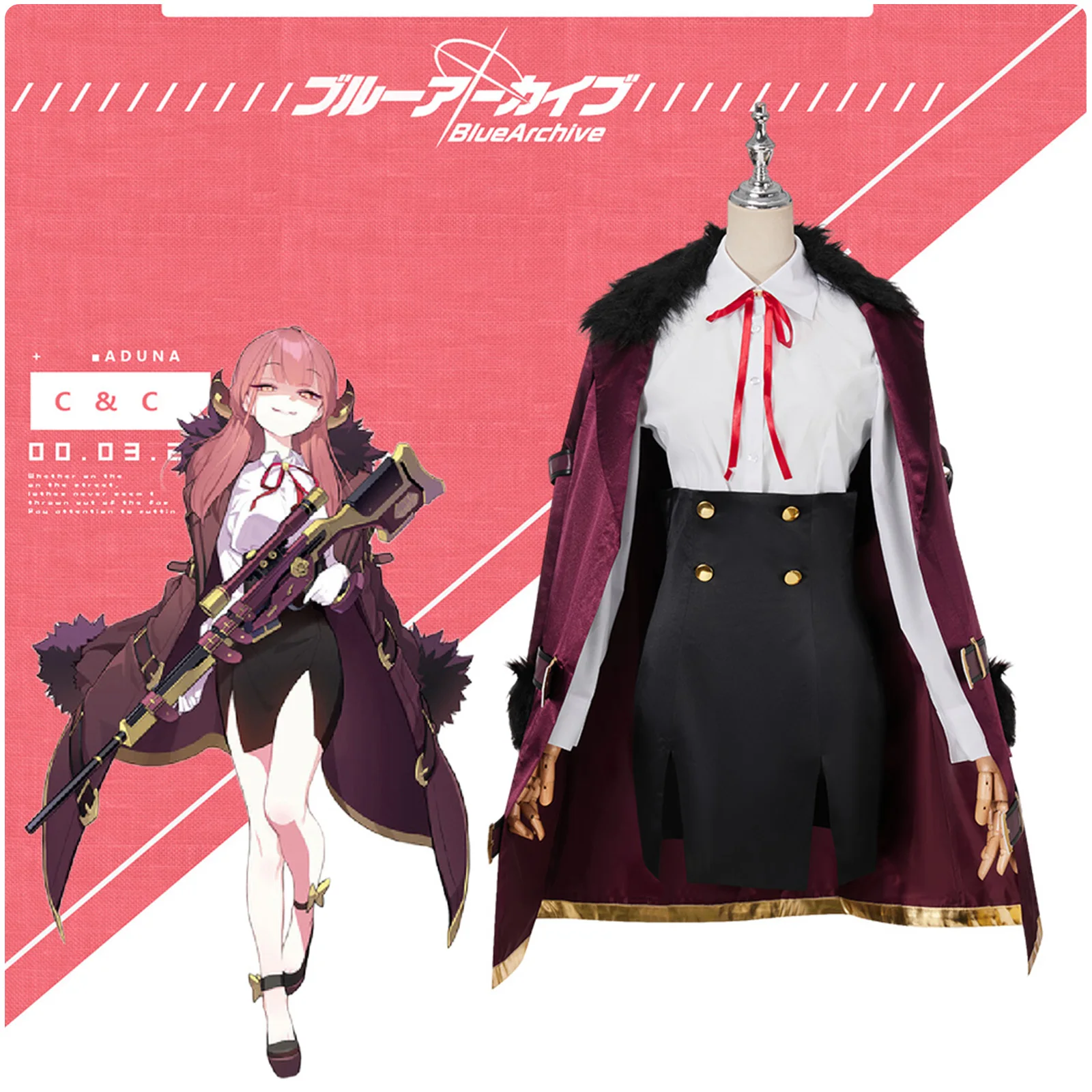 

Game Blue Archive Rikuhachima Aru Customize Cosplay Costume Uniform Belt Black Tight Skirt Bow-Tie Halloween Outfits