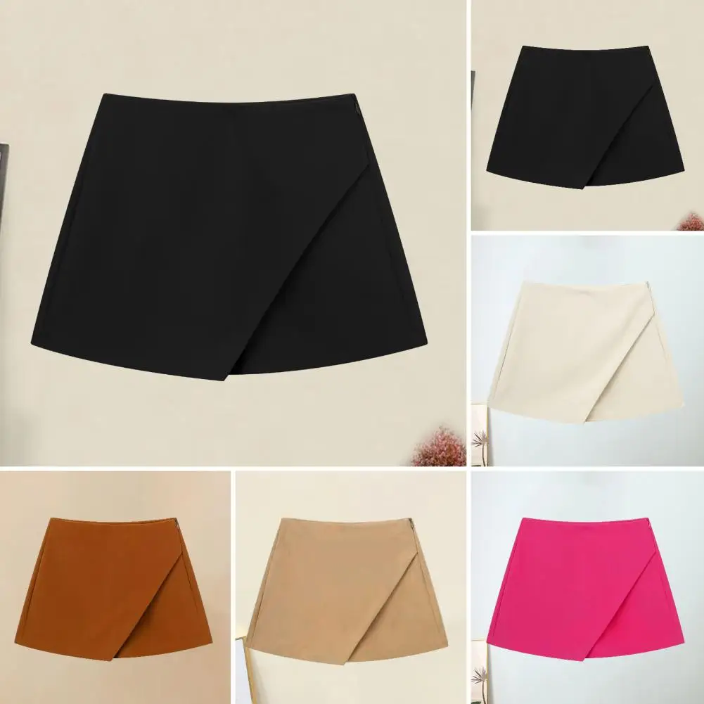 

Side Zipper Shorts Stylish High Waist Women's Shorts Skirt with Hidden Zipper Closure Soft Breathable A-line Design for Commute