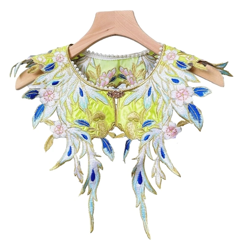 

Ancient Vintage Embroidery Floral Small Shawl Wrap Pearl Neckline Detachable Fake Collar Capelet Hanfu Costume Accessory