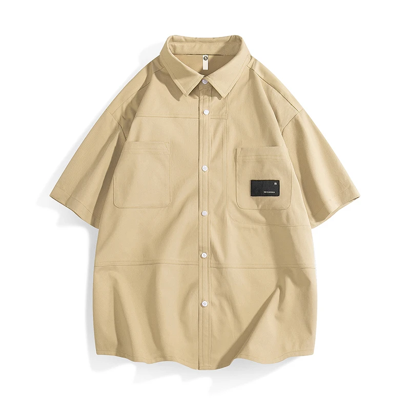 

Рубашка-карго мужская с отложным воротником, летняя сорочка с рукавом до локтя в стиле Харадзюку, дышащая футболка в ретро стиле, свободная рубашка с несколькими карманами, 2024