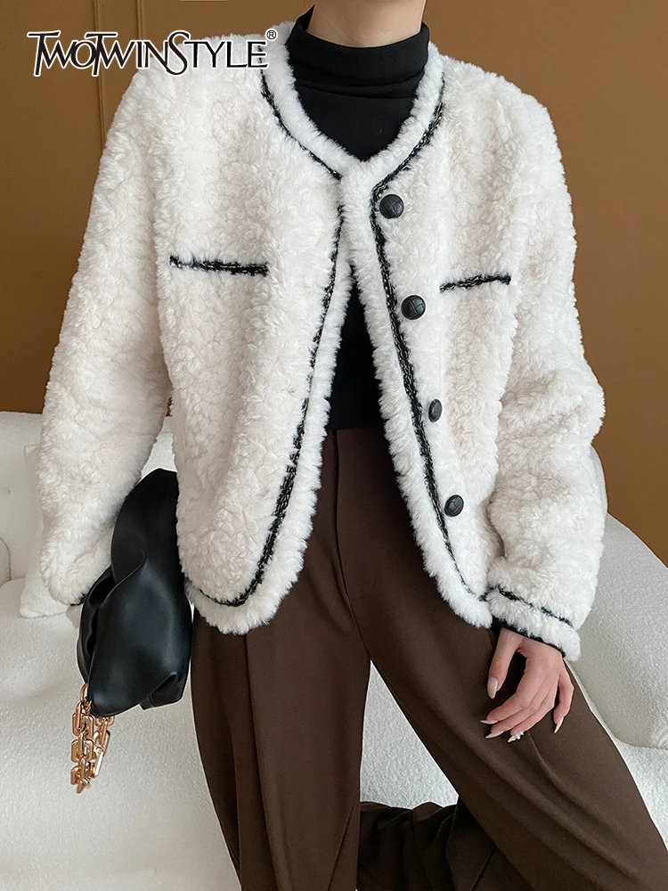 TWOTWINSTYLE Colorblock Temperament Coats For Women Round Neck Long Sleeve Spliced Single Breasted Casual Coat Female Fashion
TWOTWINSTYLE Colorblock Temperament Coats For Women Round Neck Long Sleeve Spliced Single Breasted Casual Coat Female Fashion
