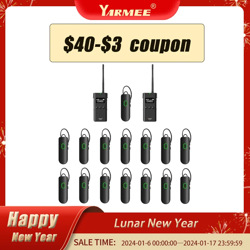 YARMEE Ear Hook Wireless Tour Guide System 2 Transmitters + 15 Receivers For Simultaneous interpretation Travelling Umrah Hajj
YARMEE Ear Hook Wireless Tour Guide System 2 Transmitters + 15 Receivers For Simultaneous interpretation Travelling Umrah Hajj