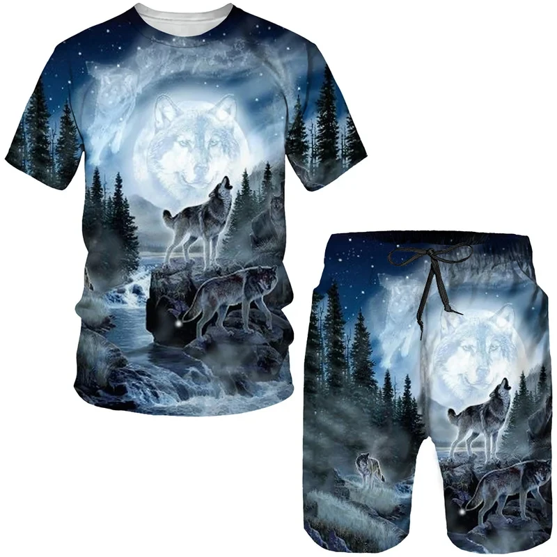 Men's Short Sleeved Set With Wild Wolf Print 3D Pattern Loose And Breathable Widened Casual O-Neck Summer T-shirt And Shorts 
Men's Short Sleeved Set With Wild Wolf Print 3D Pattern Loose And Breathable Widened Casual O-Neck Summer T-shirt And Shorts