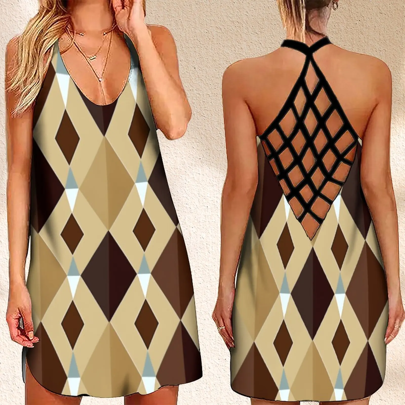 Summer Women's Criss Cross Backless Sleeveless Dress SexySundress Graphic ArgylePrint Women Evening Dress
Summer Women's Criss Cross Backless Sleeveless Dress SexySundress Graphic ArgylePrint Women Evening Dress