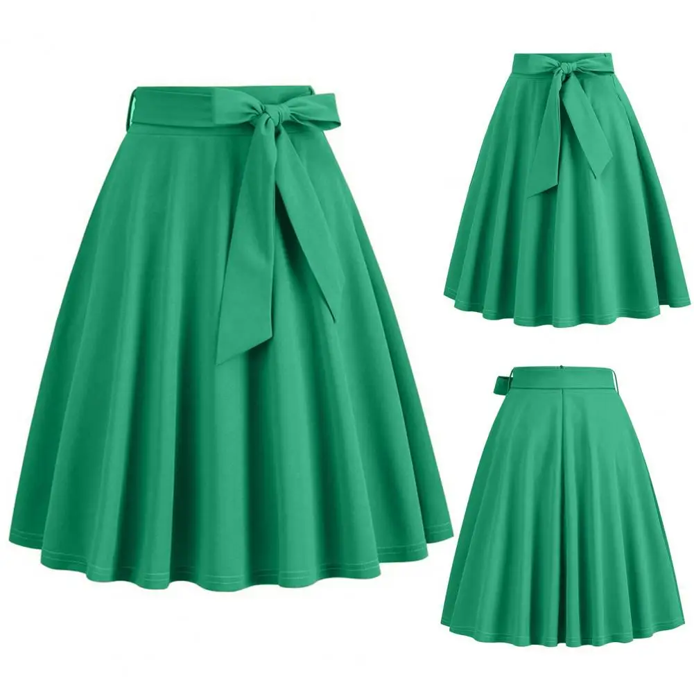 

High-waisted Skirt Elegant A-line Midi Skirt with Belted Tight Waist Soft Ruffle Detail for Summer Dating or Party Outfits