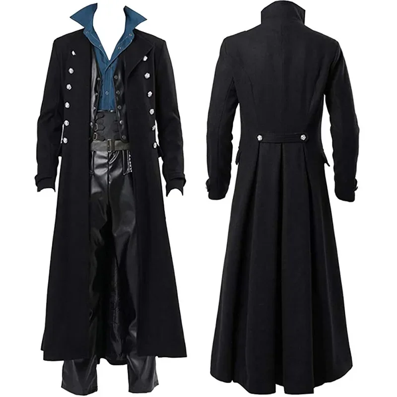 

Medieval Cosplay Men Steampunk Retro Jacket Gothic Victorian Era Frog Coat Uniform Halloween Costume