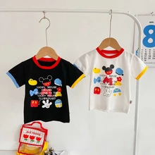 

Children's Clothing Disney Summer New Cartoon Casual Tops Mickey Minnie Donald Duck Print Boys Girls T-Shirts White Black 2-6Y