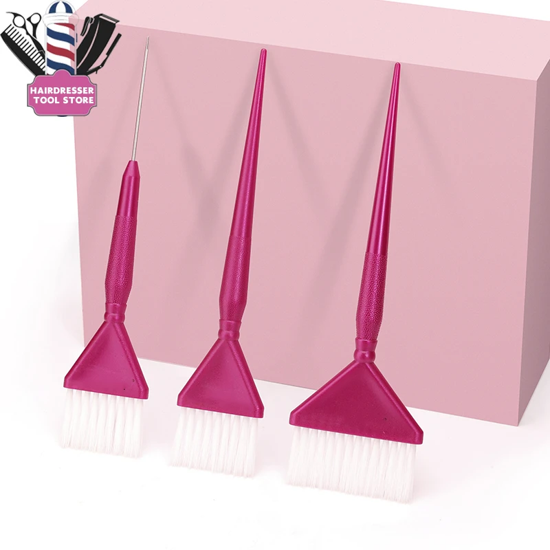 

Fuchsia Hair Dyeing Brush Sets Salon Rat Tail Tinting Combs Soft White Bristle Plastic Handle Barber Hairdressing Baked Oil Comb