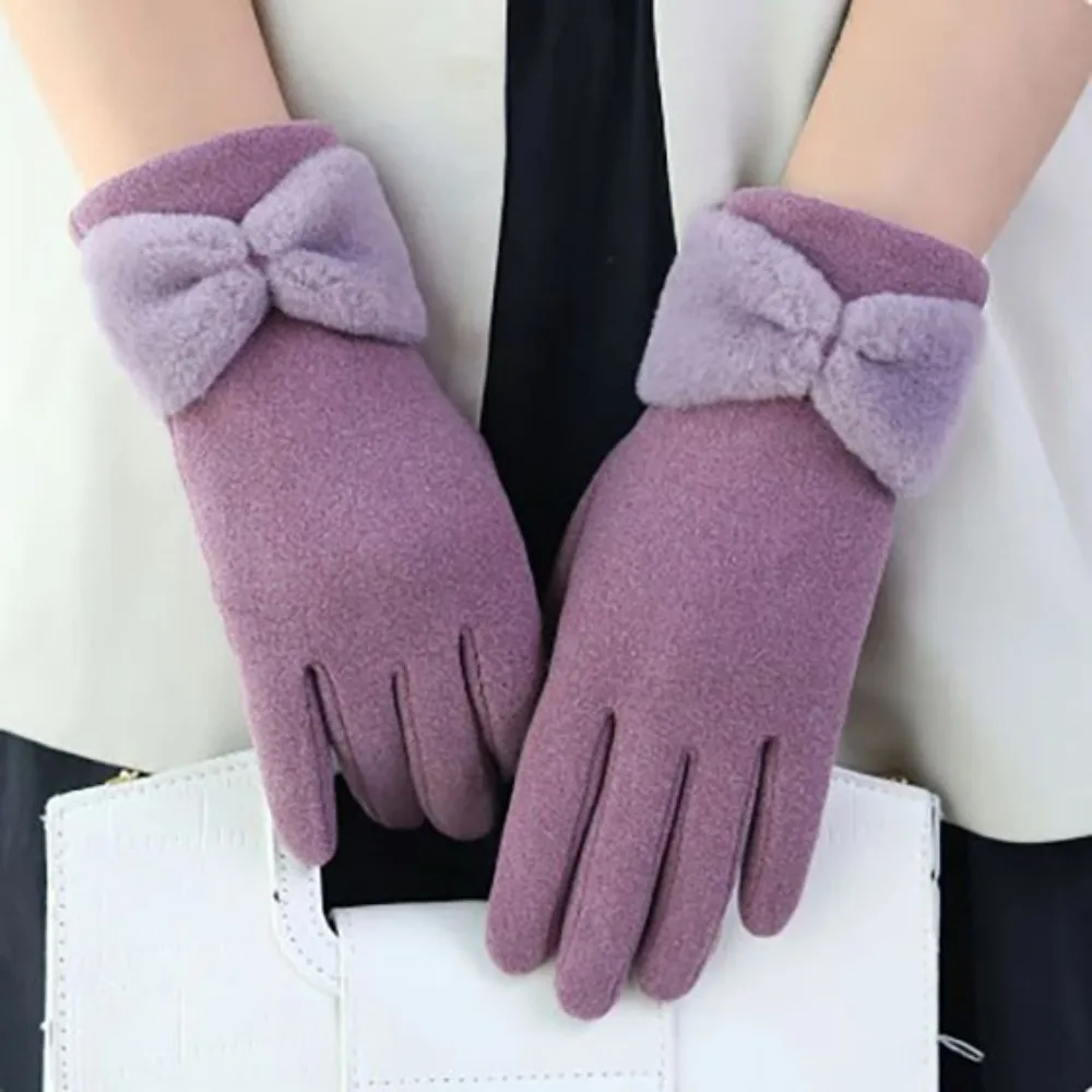 

Soft and Skin Friendly Keep Warm Bow-knot Women's Gloves Breathable Thickening Velvet Insulated Gloves Warm