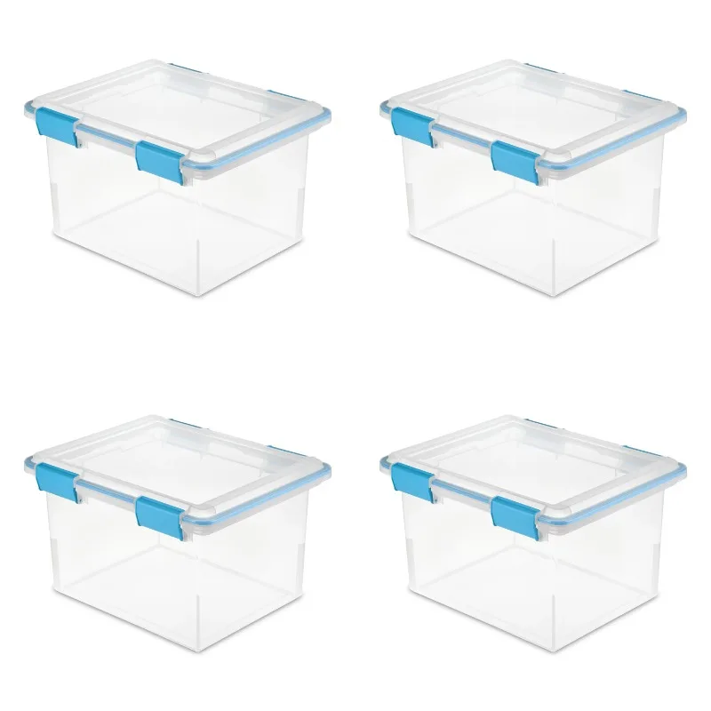 

32 Qt Gasket Box Clear Base and Lid Blue Aquarium Set of 4