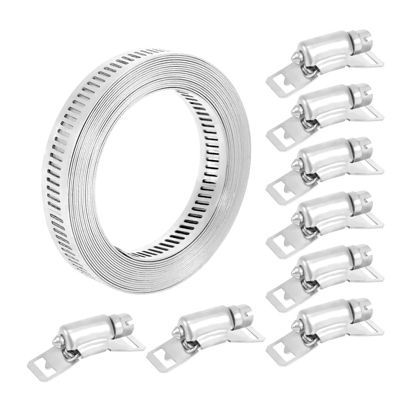 

304 Stainless Steel Worm Clamp Hose Clamp Strap with Fasteners Adjustable DIY Pipe Hose Clamp Ducting Clamp 11.5 Feet