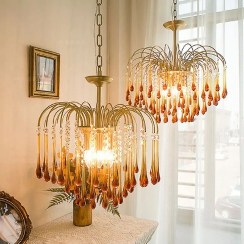

Italian snot chandelier designer drops fireworks crystal French retro luxury American bedroom living room dining room