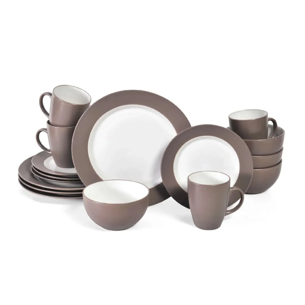

Taupe 16-Piece Stoneware Dinnerware Set Tableware Set of Plates Dinner Sets Free Shipping Food Plate Dish Ceramic Dishes to Eat