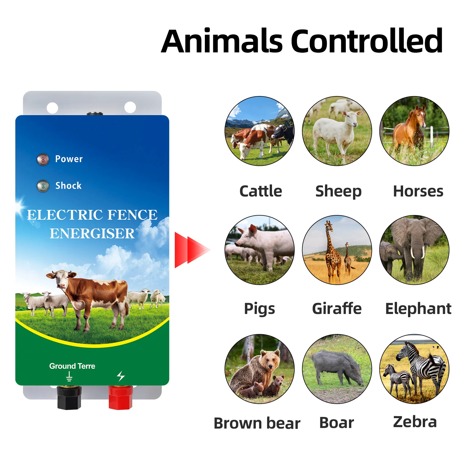 

10KM Electric Fence High Voltage Controller Ranch Fence Energizer Tool for Sheep Cattle Horse Poultry Livestock Without Alarm