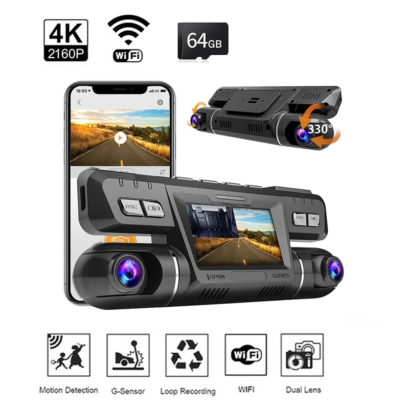 Car Dual Dash Cam With 64G SD Card, 2160P Front And Cabin Dual Lens Security Camera Driving Recorder Wifi Car Taxi Uber
Car Dual Dash Cam With 64G SD Card, 2160P Front And Cabin Dual Lens Security Camera Driving Recorder Wifi Car Taxi Uber