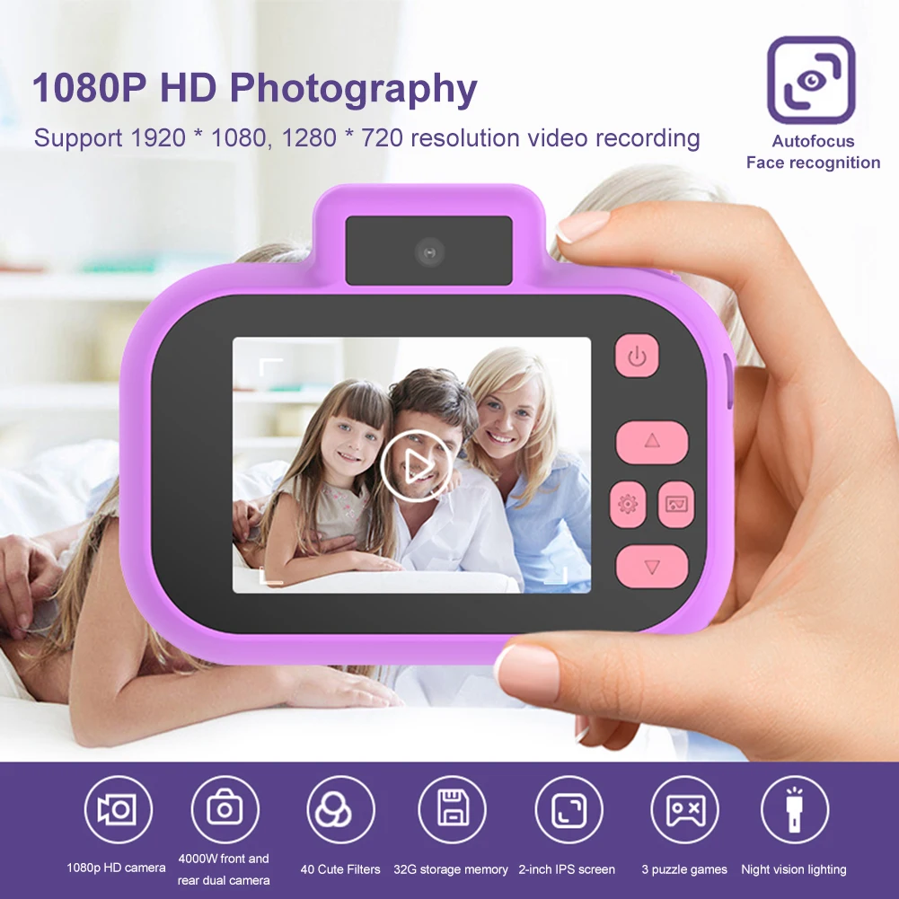 Mini4000W children's camera digital toy high-definition front and rear dual cameras 2-inch high-definition IPS screen USB chargi
Mini4000W children's camera digital toy high-definition front and rear dual cameras 2-inch high-definition IPS screen USB chargi