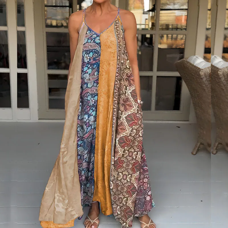 Bohemian Floral Print Pocket Spaghetti Strap Dress Fashion Lady V Neck Patchwork Long Dress Casual Loose Sleeveless Summer Dress
Bohemian Floral Print Pocket Spaghetti Strap Dress Fashion Lady V Neck Patchwork Long Dress Casual Loose Sleeveless Summer Dress