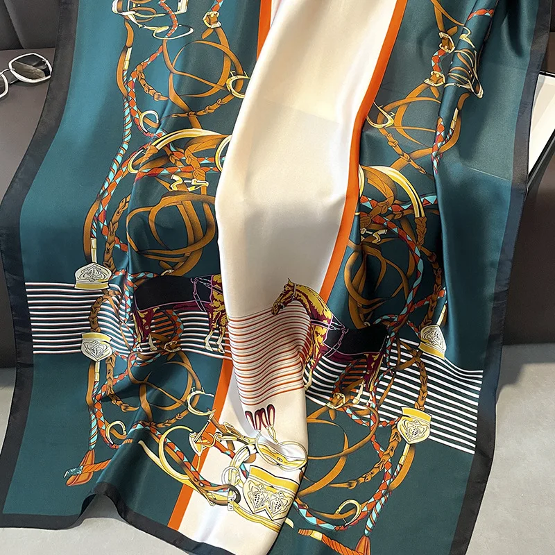 

Женский шарф из 2024 шелка, в евро-американском стиле, элегантный и стильный шарф для защиты от солнца, весна-лето 100%