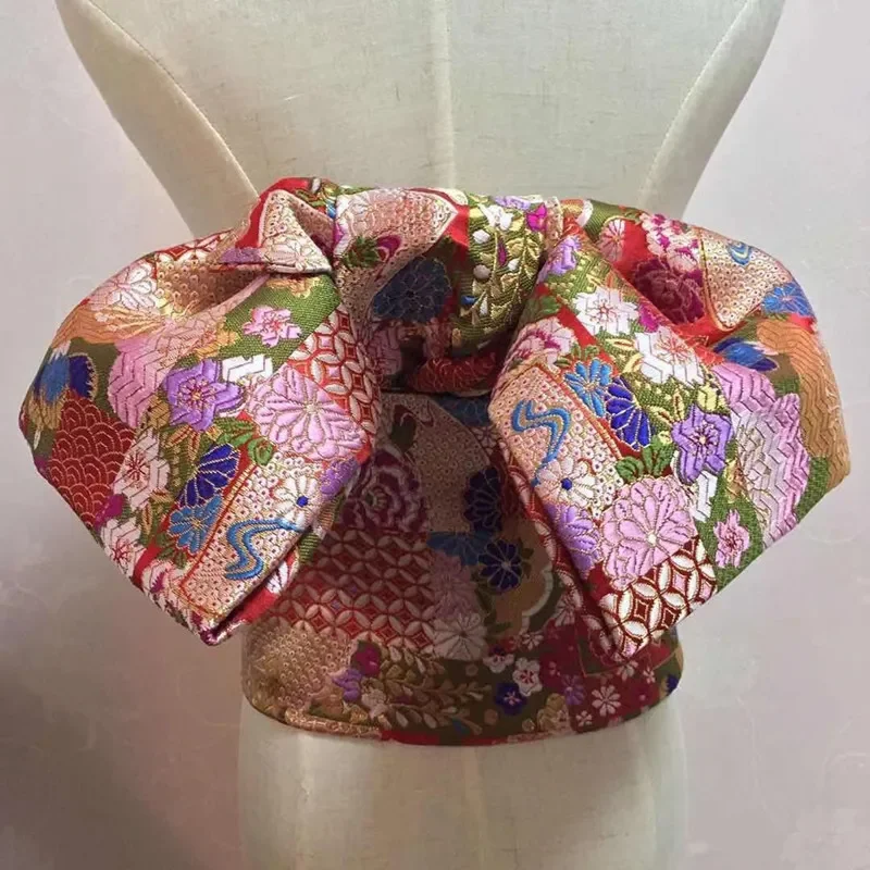 

Traditional Japanese Kimono Pre-Tied Obi Floral Print Yukata Belt Cosplay Bow-knot Noble Japan Waistband Robe Accessories