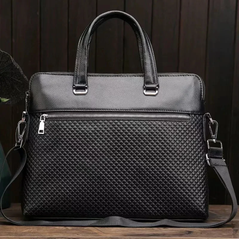 

New Business Men Executive Briefcase With Zipper Leather Handbag For Documents Luxury Shoulder Messenger Bag Male Laptop