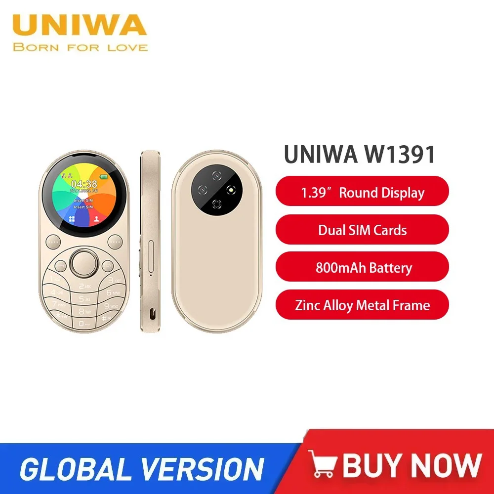 

UNIWA W1391 Mini Oval Metal Small Feature Phone Body Keypad Pocket Mobile Phone Dual SIM 1.39 Inch Screen MP3/MP4 Wireless Radio
