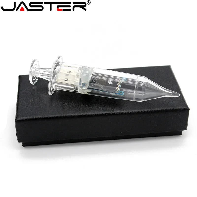 

JASTER Creative Syringe USB 2.0 Flash Drives 128GB Pen Drive 64GB with Pen Drive Paper Box Business Gift Memory Stick 32GB 16GB