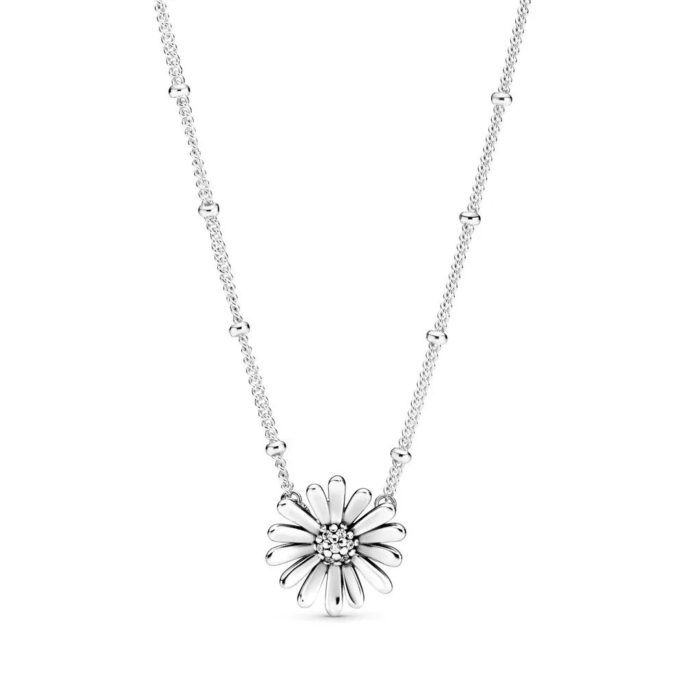 

Original Moments Daisy Flower Collier With Crystal Necklace For Women 925 Sterling Silver Bead Charm Necklace Fashion Jewelry