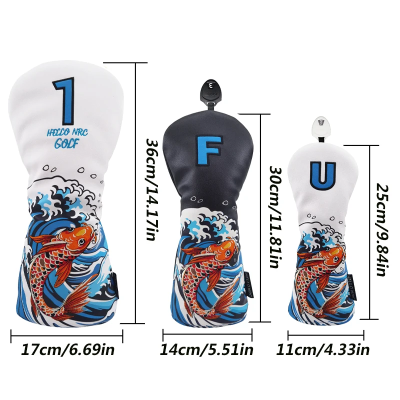 Golf Wood Cover Koi Pattern Driver Fairway Hybrid Protector Head Cover PU Leather Soft Durable Golf Club Covers Waterproof Golf Wood Cover Koi Pattern Driver Fairway Hybrid Protector Head Cover PU Leather Soft Durable Golf Club Covers Waterproof
