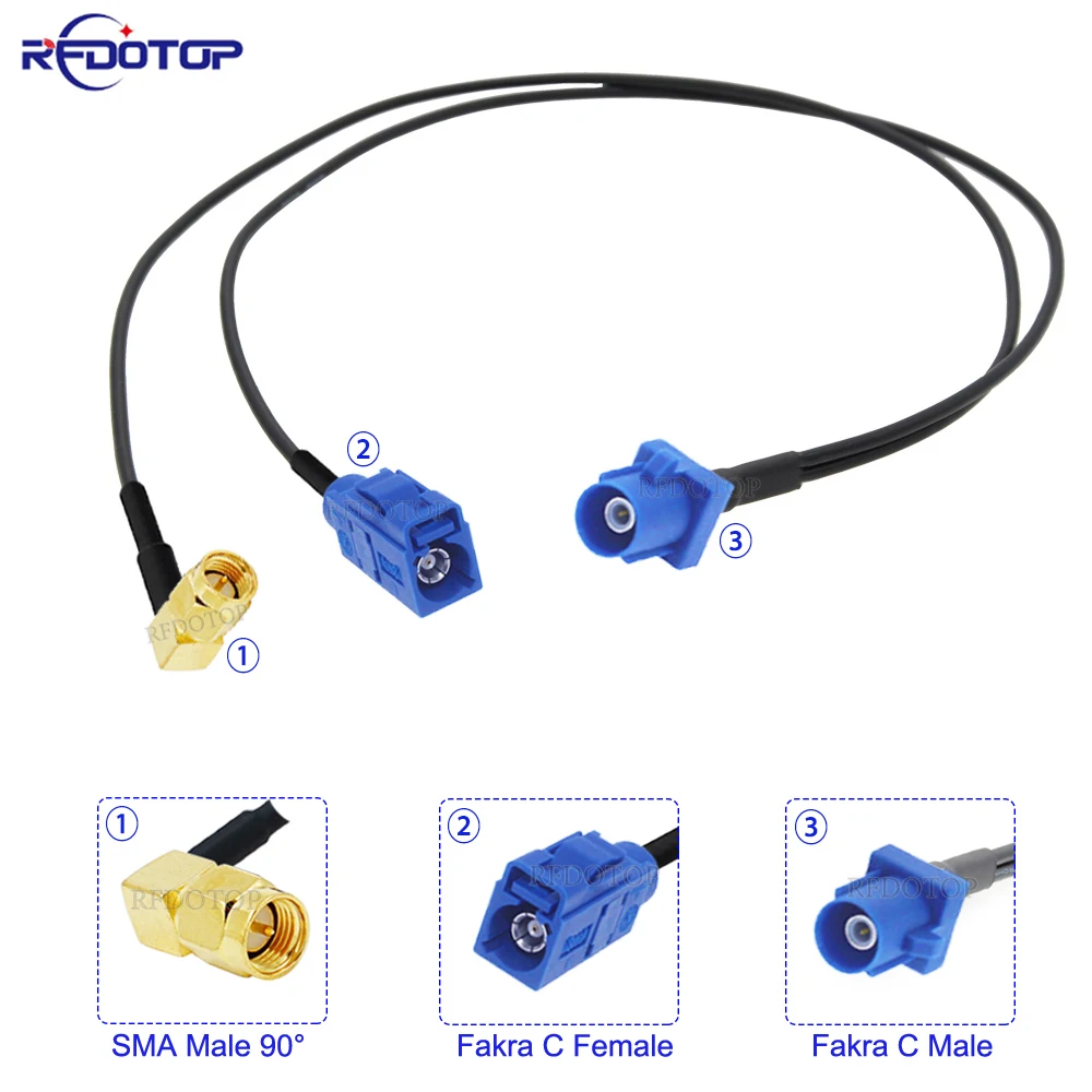 

Fakra C Male to 1x Fakra C Female &1x SMA Male 90 Degree Connector 1 to 2 RG174 Y Type Splitter Cable GPS Antenna Extension Cord