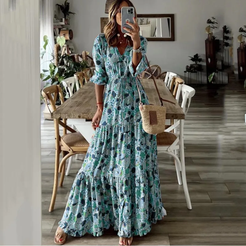 Women Floral Print Long Dress Summer Casual V-Neck Half Sleeve Loose Big Swing Dress Korean Vintage Bohemian Beach Maxi Dresses
Women Floral Print Long Dress Summer Casual V-Neck Half Sleeve Loose Big Swing Dress Korean Vintage Bohemian Beach Maxi Dresses
