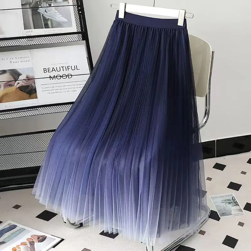 Women's Long Skirt Pleated Skirt Fashion Mesh Loose High Waist Woman Skirts Gradient Color Maxi Skirt Summer
Women's Long Skirt Pleated Skirt Fashion Mesh Loose High Waist Woman Skirts Gradient Color Maxi Skirt Summer