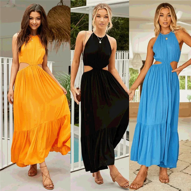 

Bohemian Halter Hollow Out Bodycon Sexy Dresses for Women 2023 Casual Fashion Dress