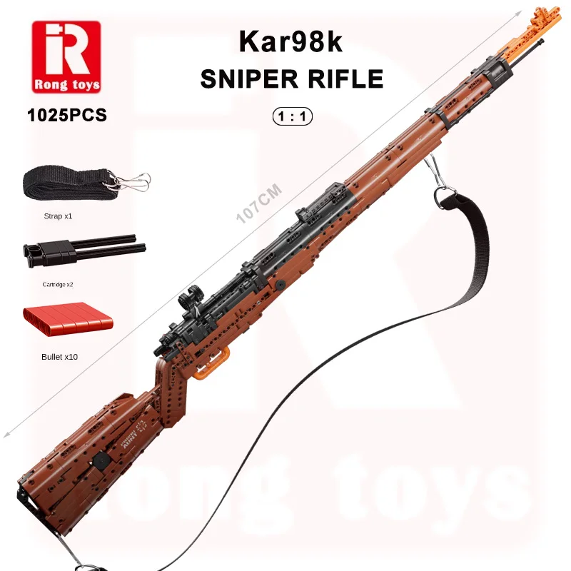 

WW2 Army Weapons Gun Germany Kar98K Rifle Moc Technical 1:1 Building Blocks Model Kit Kids Military SWAT Game Bricks Toys Set