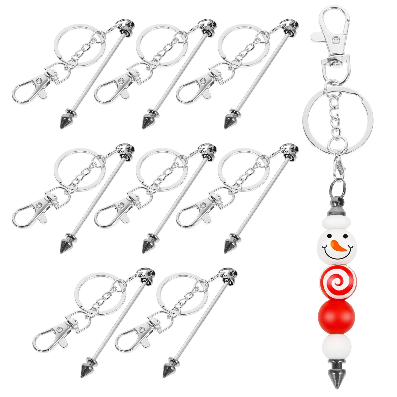 

8 Pcs Beaded Keychain Fob Keychian DIY Beading The Beadable Rings Metal Crafting Keychains Reusable